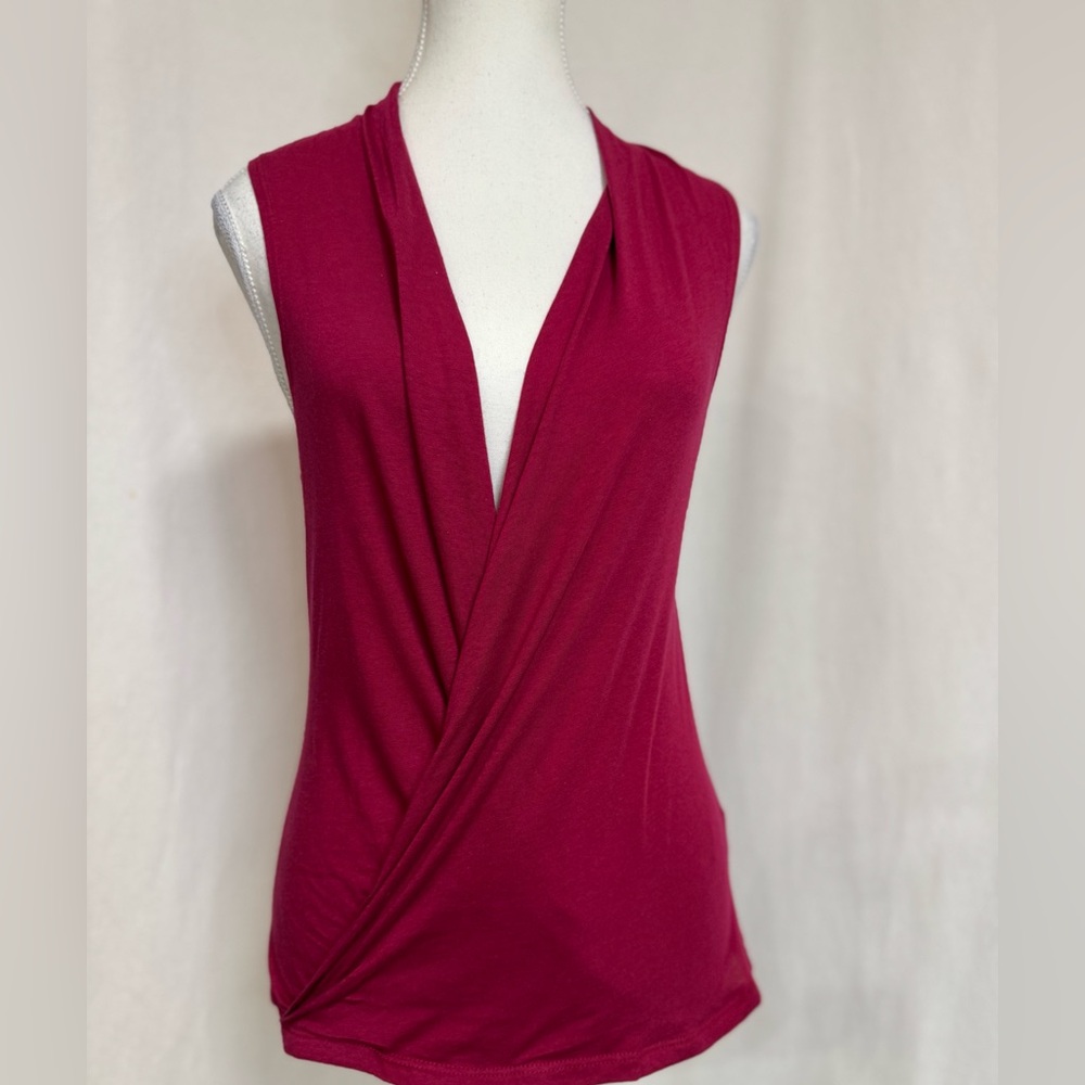Raspberry Sleeveless Criss-Cross Blouse